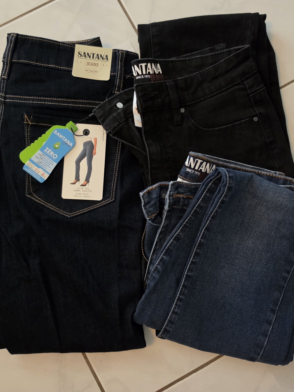 Women's Jeans - Black and Dark Blue Stretch Denim
